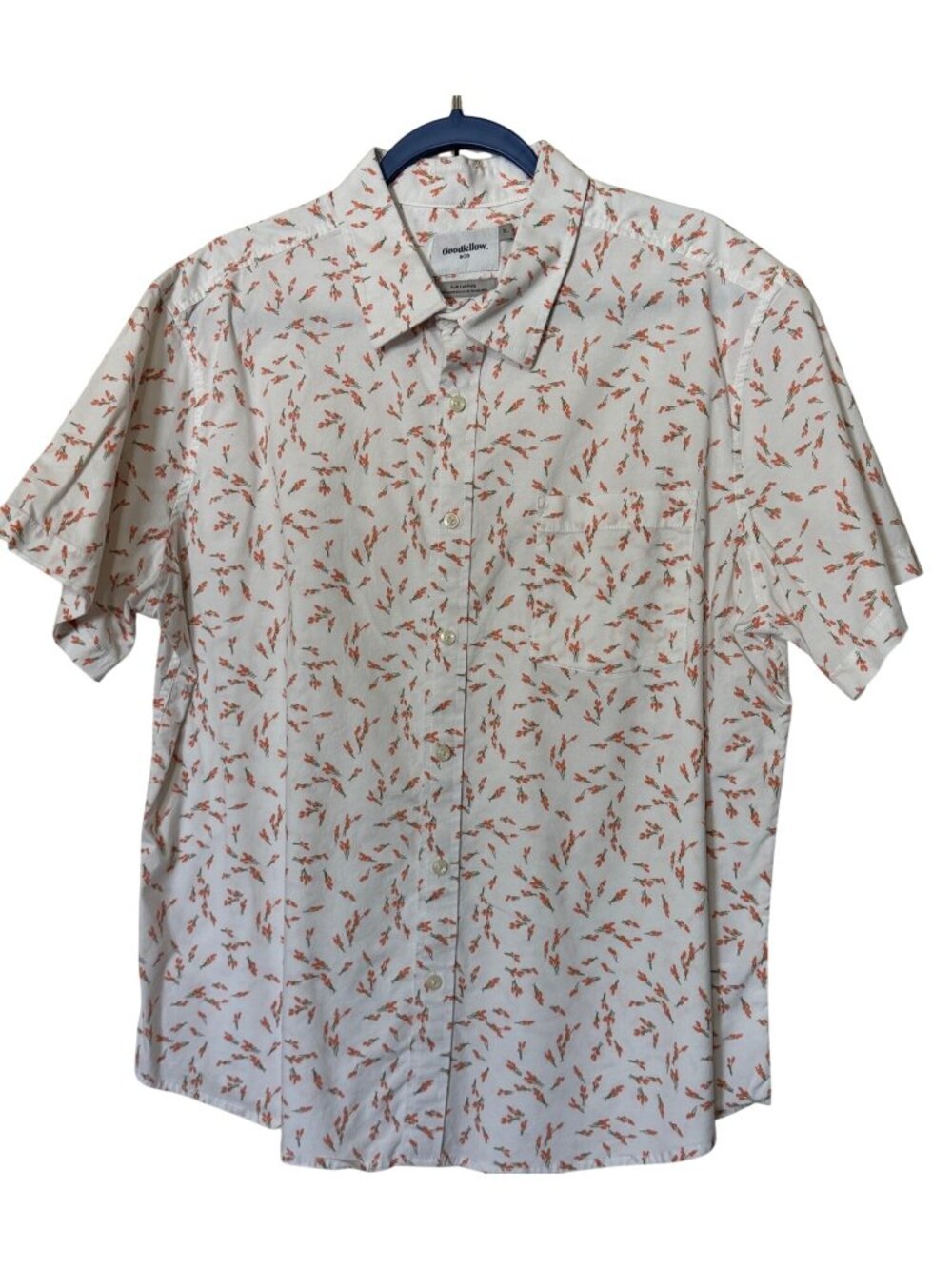 Goodfellow & Co. White Button-Down Shirt w/Orange Floral Print Men Size Slim XL